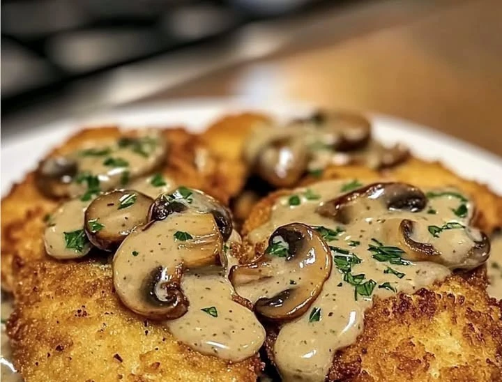 Golden Crispy Chicken with Parmesan Mushroom Sauce