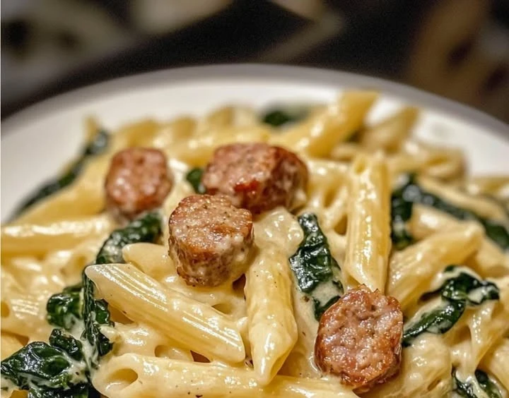 One-Pan Creamy Penne with Spinach and Italian Sausage