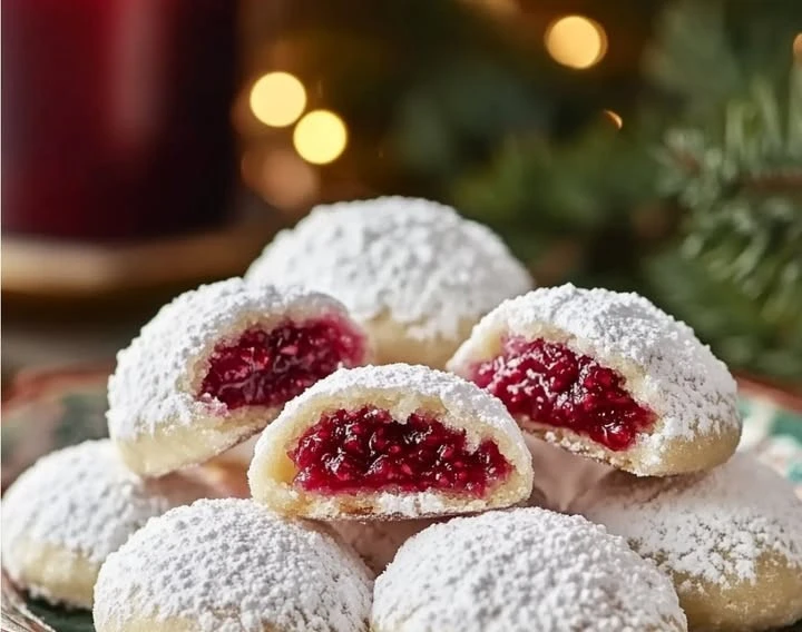 Raspberry-Filled Almond Snow Cookies