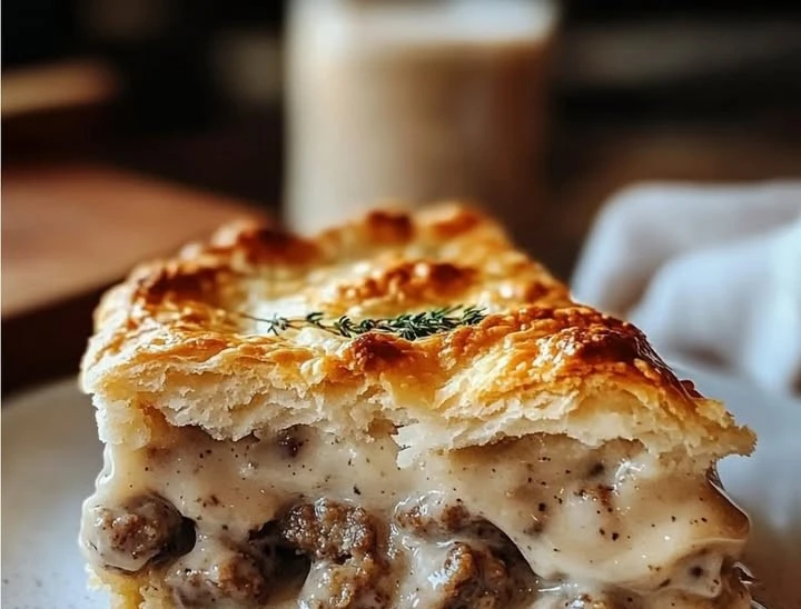 Sausage, Gravy, and Biscuit Pie