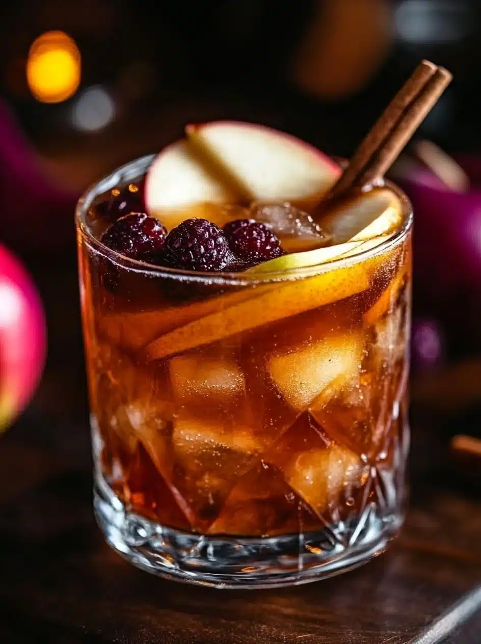 Poisoned Apple Cider Cocktail 2 Poisoned Apple Cider Cocktail garnished with apple and cinnamon sticks.