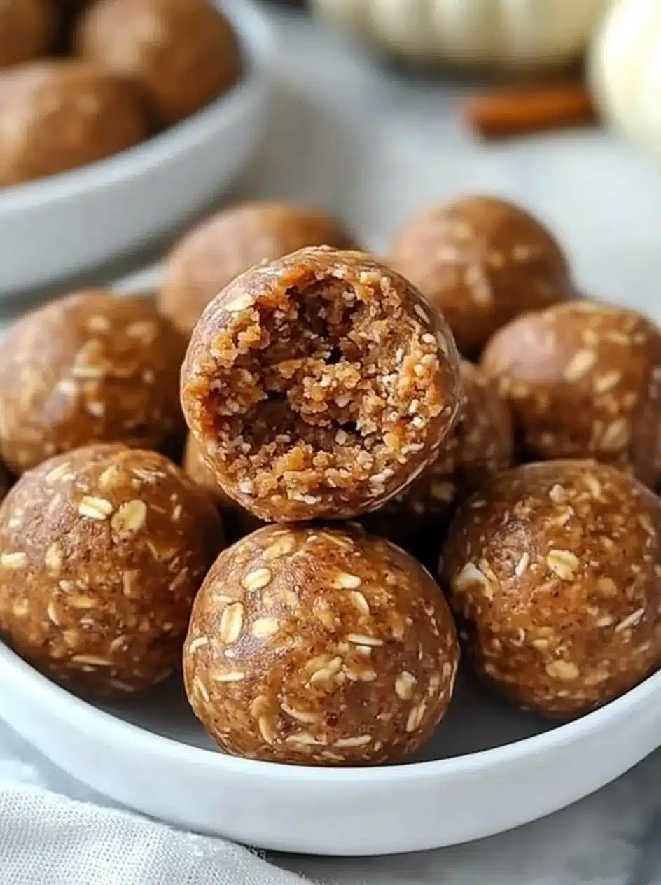 Pumpkin Protein Balls 2 Homemade pumpkin protein balls on a wooden surface, healthy snack option
