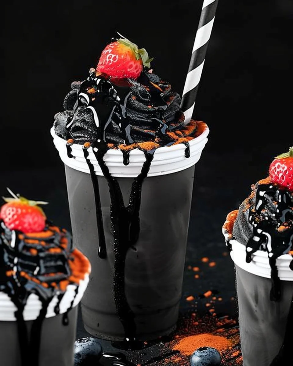 Black Milkshake 2 Delicious black milkshake served in a glass with whipped cream