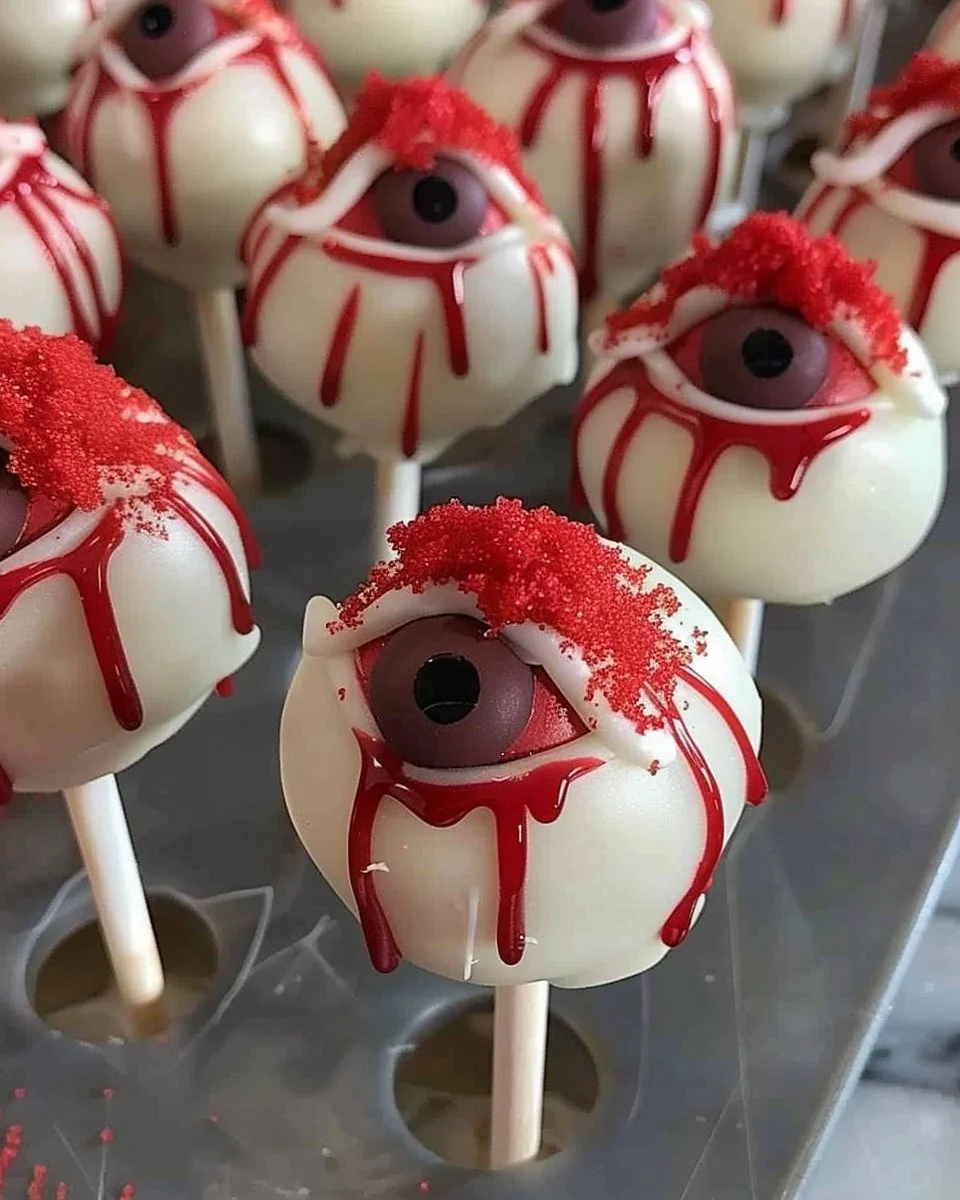 Spooky Halloween Bloody Eyeball Cakepops decorated for festive celebrations