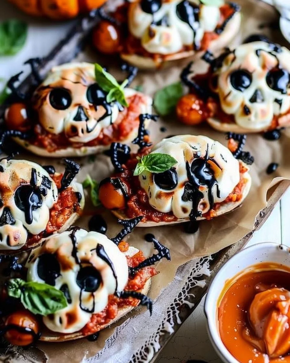 Halloween Bruschetta Appetizer 2 Halloween bruschetta appetizer with spooky toppings for festive gatherings