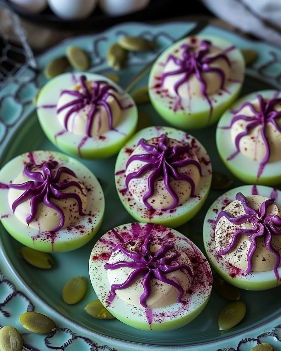 Halloween Deviled Eggs 2 Spooky Halloween deviled eggs decorated for a festive celebration