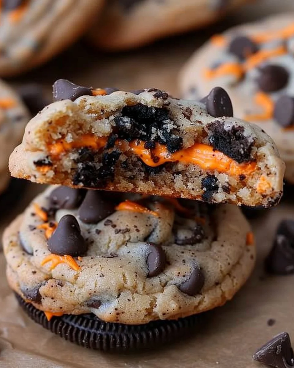 Halloween Oreo stuffed chocolate chip cookies 2 Halloween Oreo stuffed chocolate chip cookies recipe
