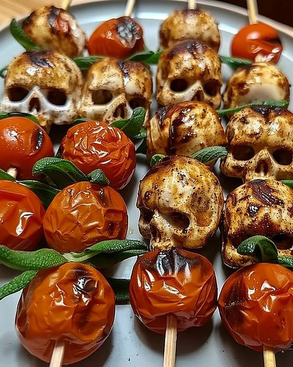 Halloween Skewers 2 Festive Halloween skewers with spooky decorations for Halloween parties