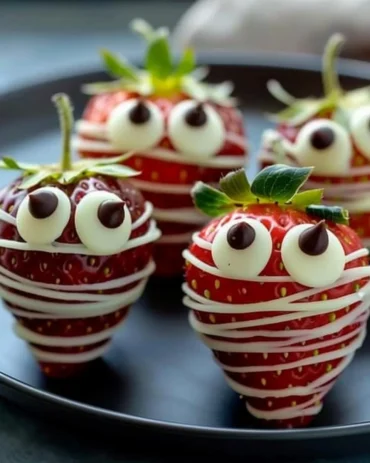 Spooky decorated Halloween strawberries recipe for festive treats