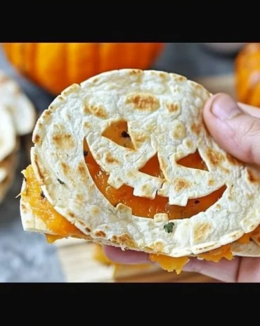 Jack o Lantern quesadillas, a fun Halloween-themed recipe