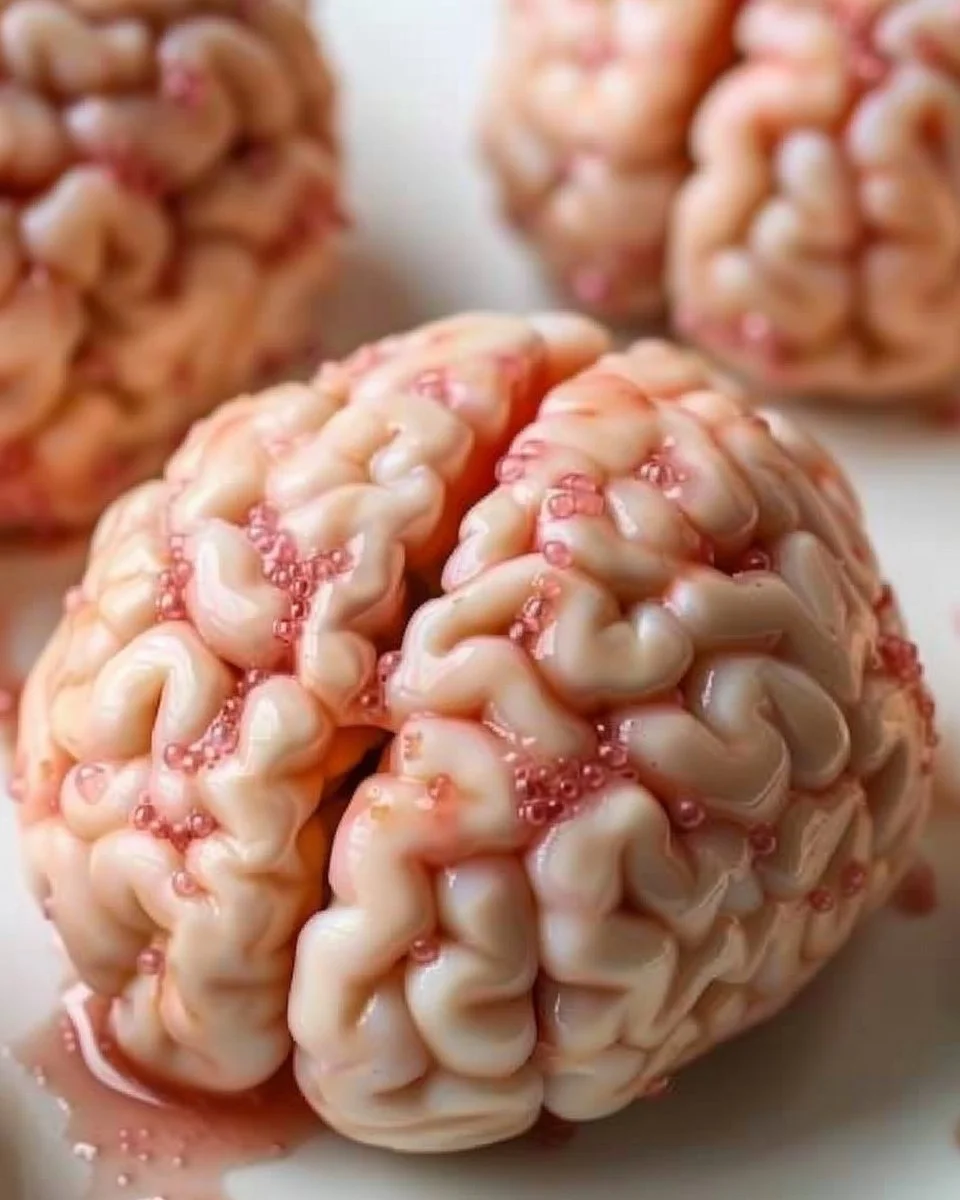 Marshmallow Rice Bubbles Halloween Brains 2 Delicious marshmallow rice bubble Halloween brains treat for spooky celebrations