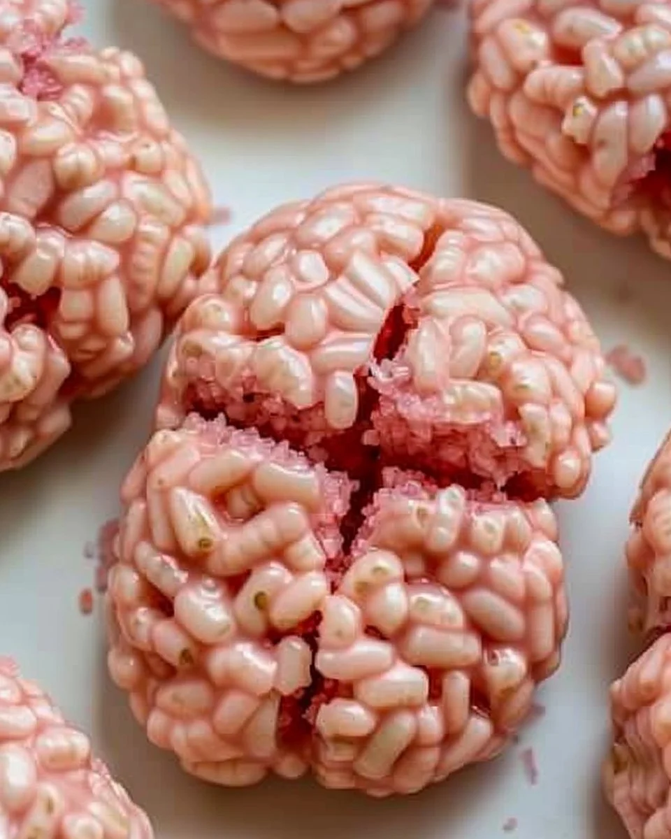 Marshmallow Rice Bubbles Halloween Brains 2 Marshmallow Rice Bubbles shaped like Halloween brains for a spooky treat.