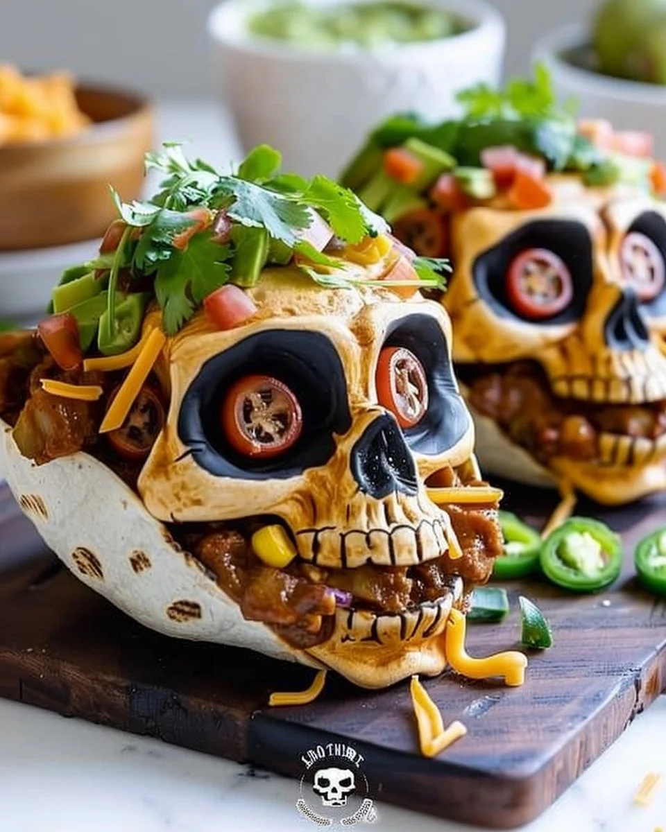 Delicious Monster Taco Skulls appetizer for Halloween parties