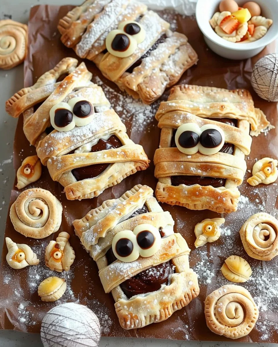 Nutella Mummy Hand Pies decorated for Halloween