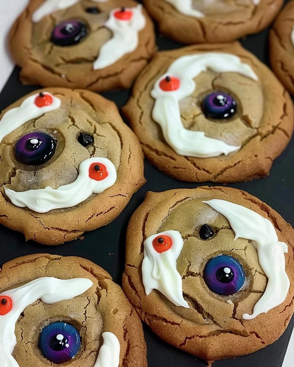 A plate of spooky Halloween cookies decorated with creepy designs.