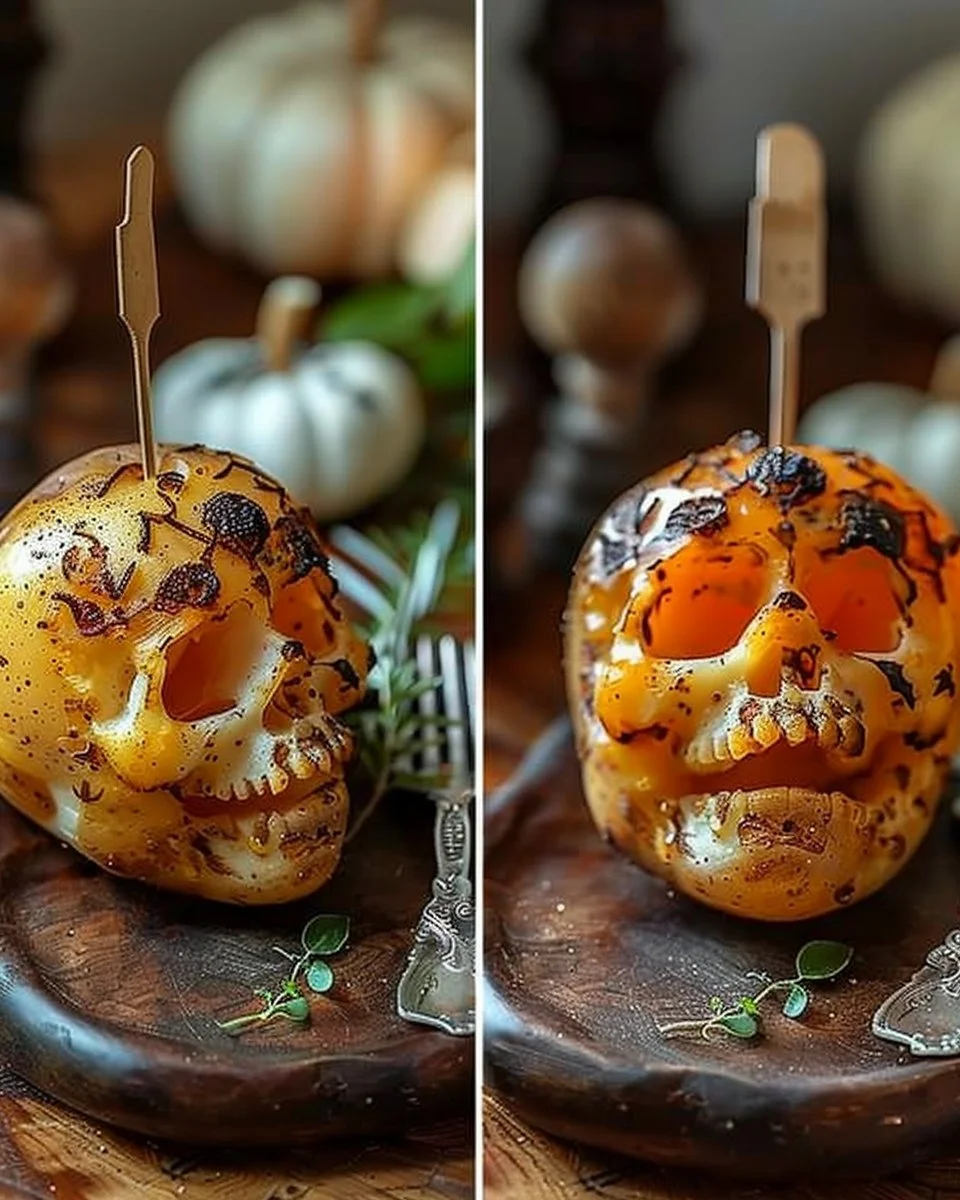 Spooky Halloween Skull Potatoes Recipe 2 Spooky Halloween Skull Potatoes recipe for a festive Halloween dish