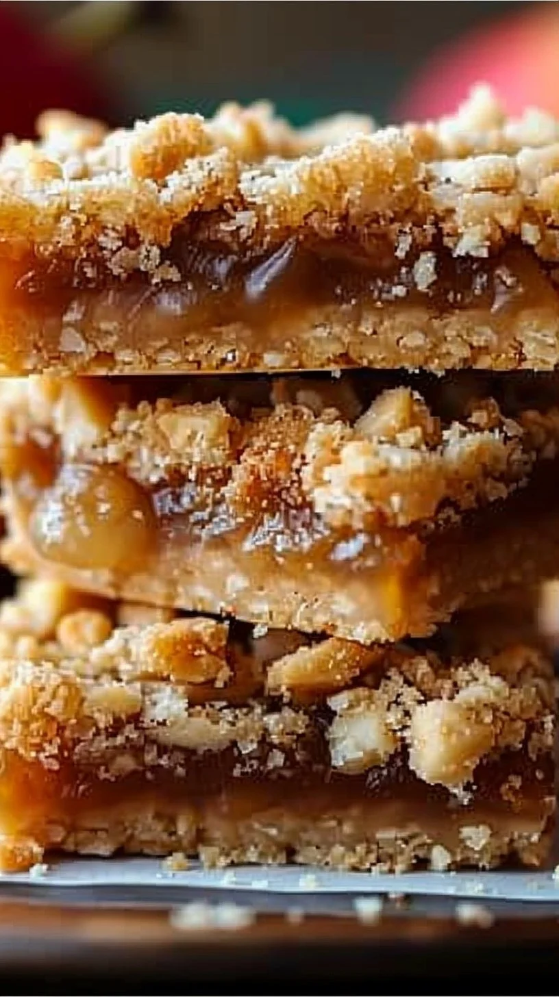 Apple Crisp Shortbread Bars topped with warm cinnamon and crunchy topping