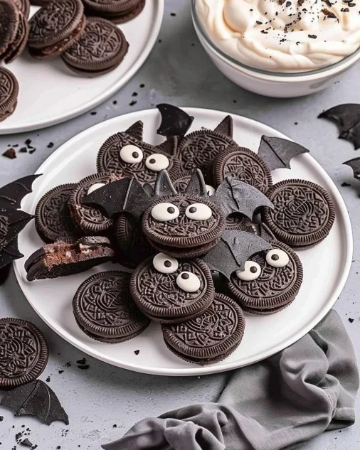 Homemade Bat Oreos decorated for Halloween