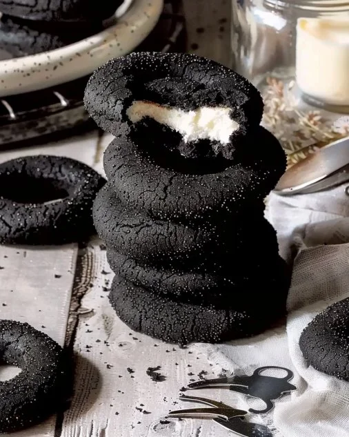 Black Velvet Cheesecake Cookies with chocolate and cream cheese filling