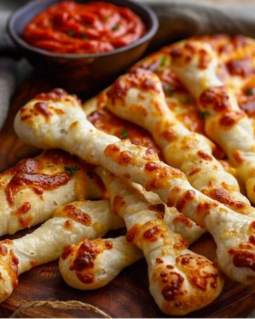 Cheesy Breadstick Bones 2 Plate of cheesy breadstick bones, delicious and golden brown snacks