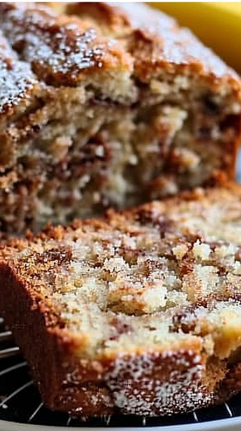 Coffee Cake Banana Bread 2 Delicious slice of coffee cake banana bread on a plate