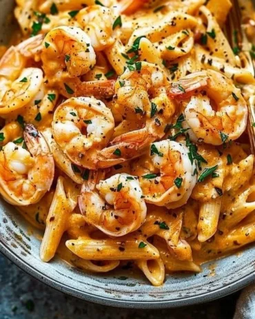 Creamy Cajun shrimp pasta with succulent shrimp and rich sauce