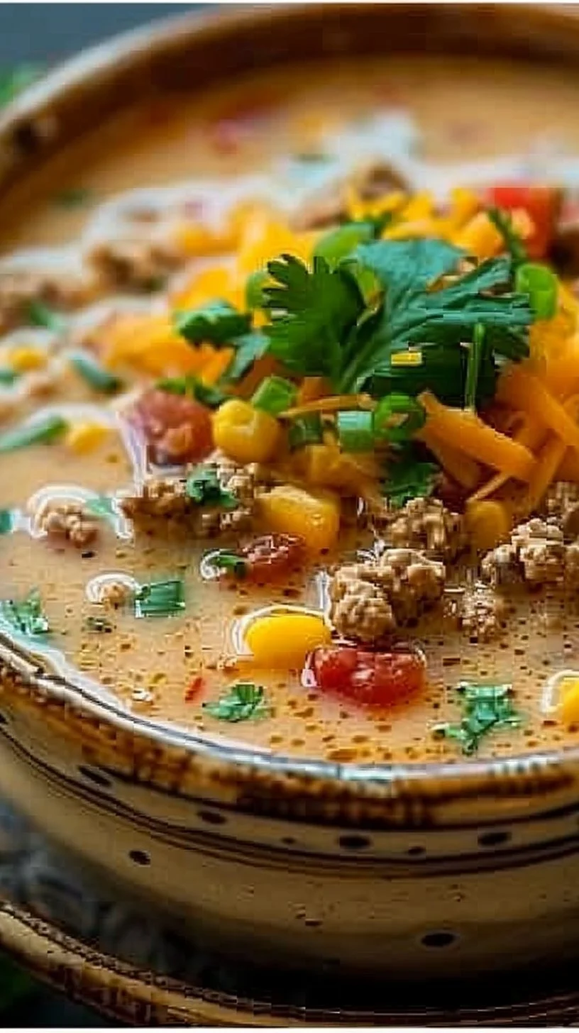Delicious Creamy Cowboy Soup in a rustic bowl served with bread