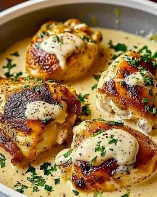 Creamy garlic herb Cajun chicken thighs with fresh herbs and spices
