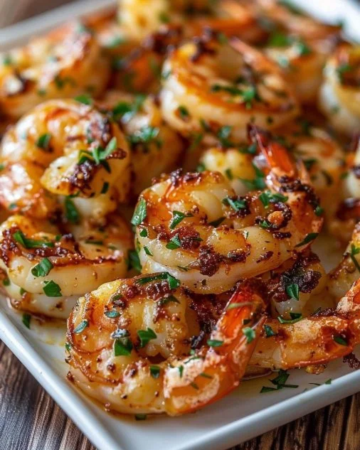 Delicious Garlic Parmesan Roasted Shrimp served on a plate