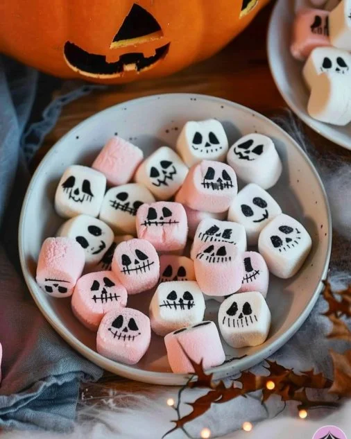 Halloween marshmallows shaped like cute skeletons for festive treats.