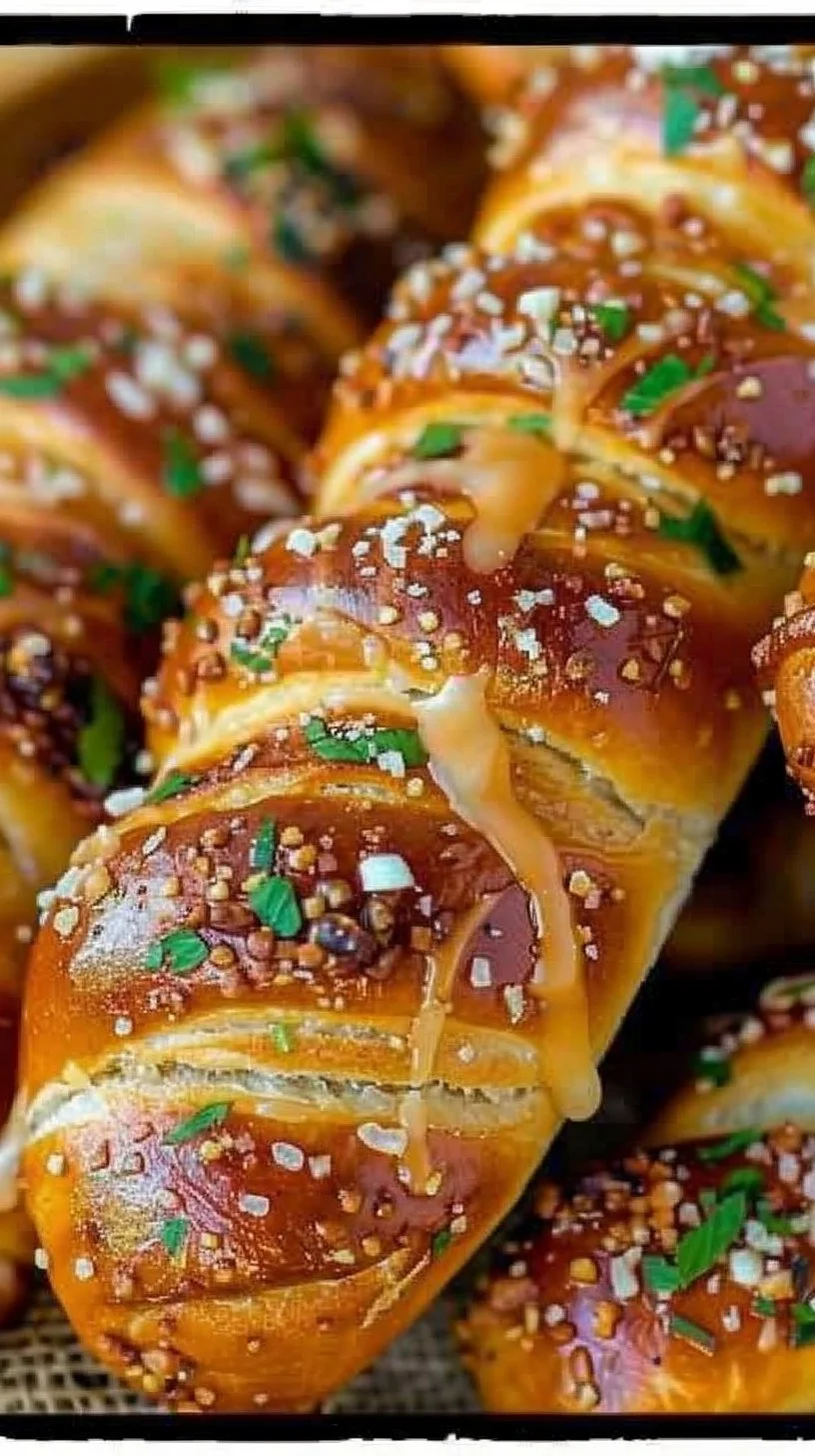 Homemade pretzel dogs with soft dough wrapping around hot dogs.