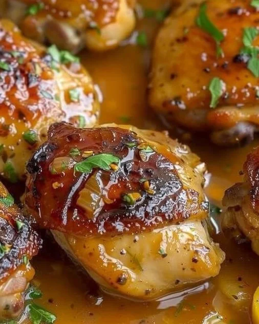 Honey Lemon Pepper Chicken Thighs with herbs and spices on a plate