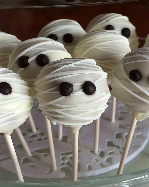 Mummy Cake Pops 2 Mummy Cake Pops decorated for Halloween treats