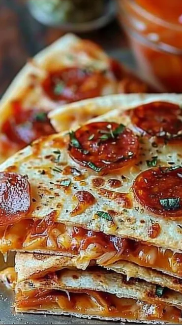 Delicious Pepperoni Pizzadillas served with dipping sauce