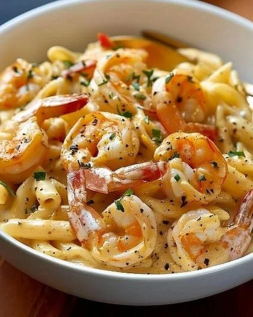 Shrimp and Crab Pasta with Creamy Cajun Sauce 2 Creamy Shrimp Crab Pasta garnished with herbs and spices in a bowl