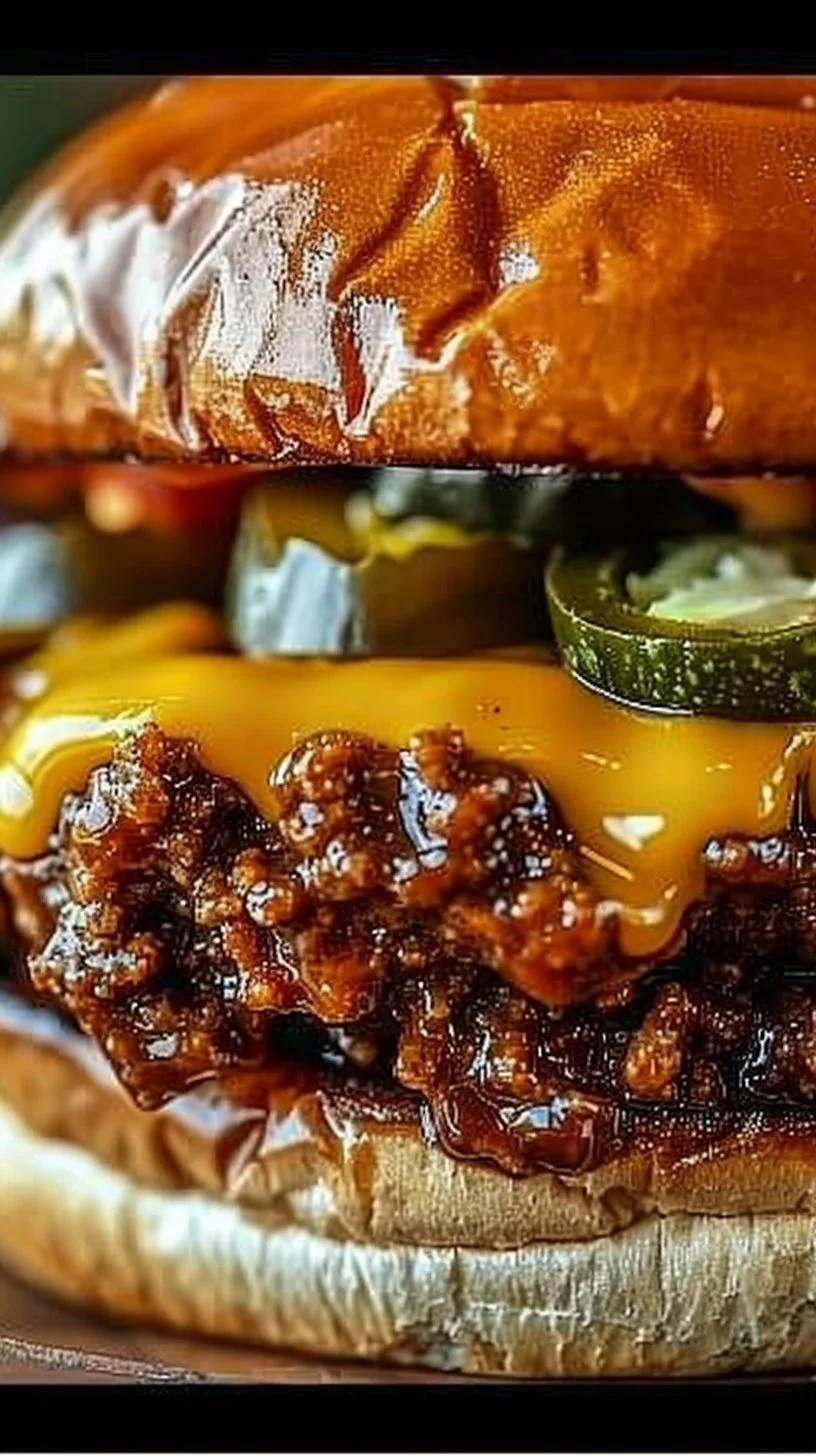 Steakhouse Burger Sloppy Joes 2 Delicious Steakhouse Burger Sloppy Joes on a plate with fresh toppings.