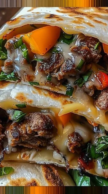 Delicious Philly Cheesesteak Wrap filled with tender beef and cheese