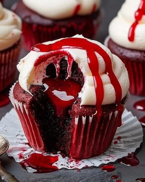 Vampire Bite Cupcakes 2 Delicious Vampire Bite Cupcakes with dripping red icing