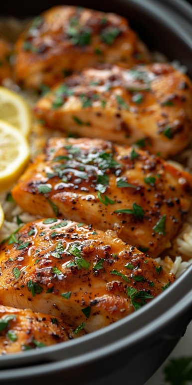 Slow Cooker Lemon Herb Chicken and Rice