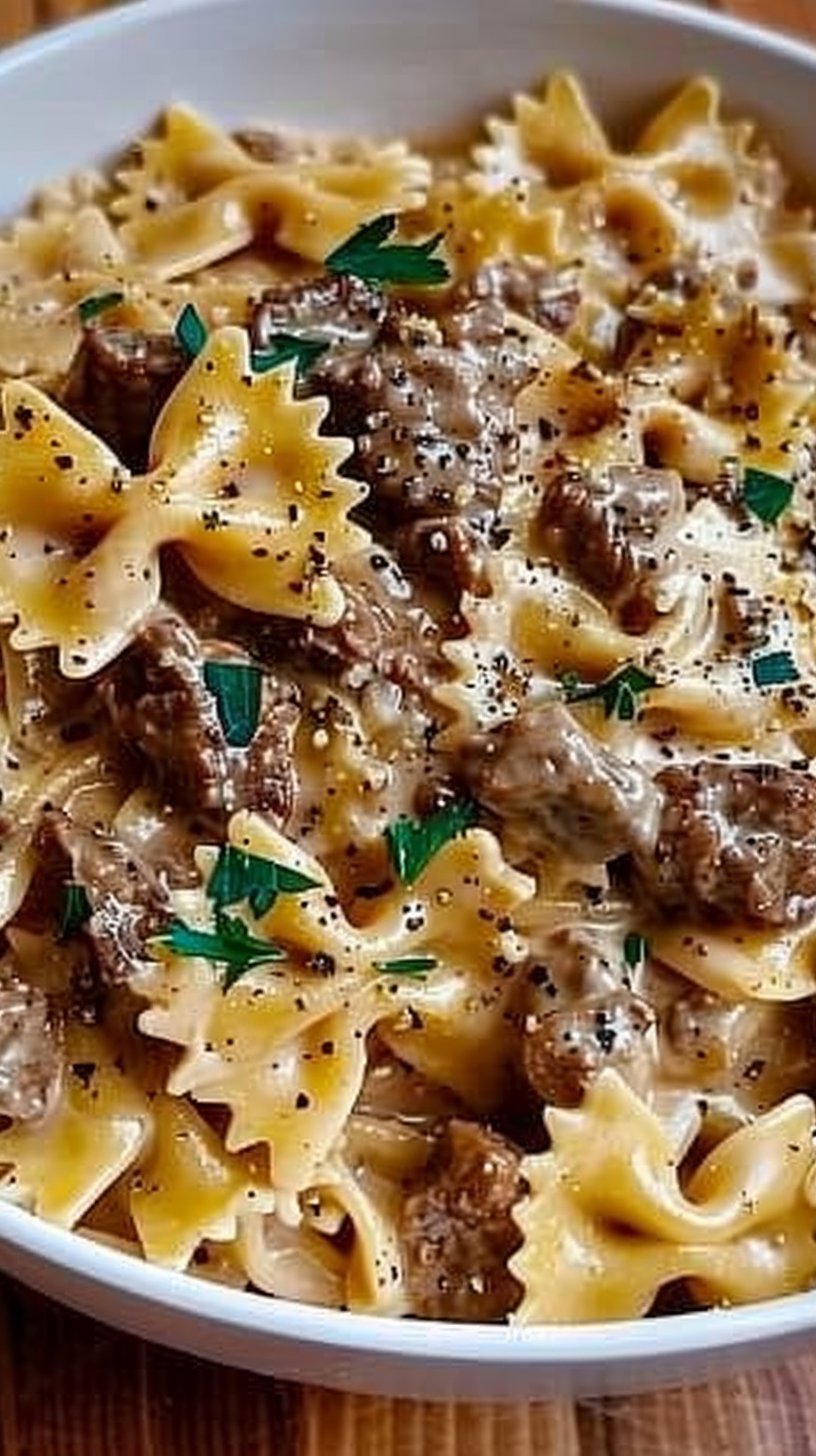 Creamy Parmesan Garlic Beef Bowtie Pasta 4 Creamy Parmesan Garlic Beef Bowtie Pasta
