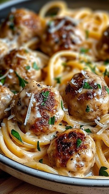 Garlic Butter Meatballs: Parmesan Linguine Delight