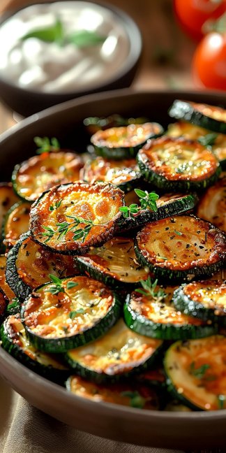 Crispy Zucchini Chips from the Air Fryer with Herb Dip 4 Crispy Zucchini Chips from the Air Fryer with Herb Dip