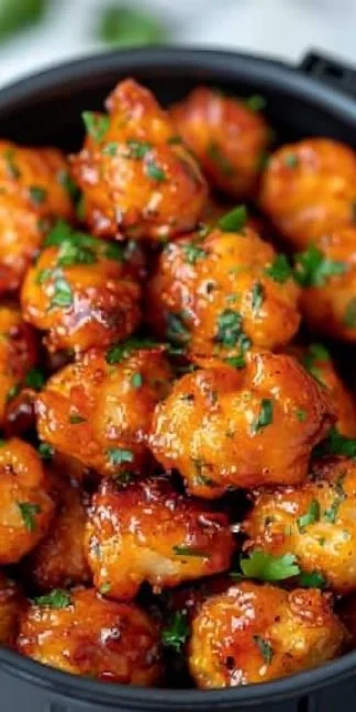 Air Fryer Bang Bang Chicken 3 Crispy Air Fryer Bang Bang Chicken garnished with sauce and herbs