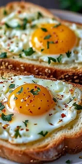 Air Fryer Egg and Cheese Toast 3 Air Fryer Egg and Cheese Toast topped with melted cheese and a perfectly cooked egg