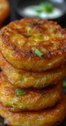 Air Fryer Potato Cakes 3 Crispy air fryer potato cakes served with dipping sauce