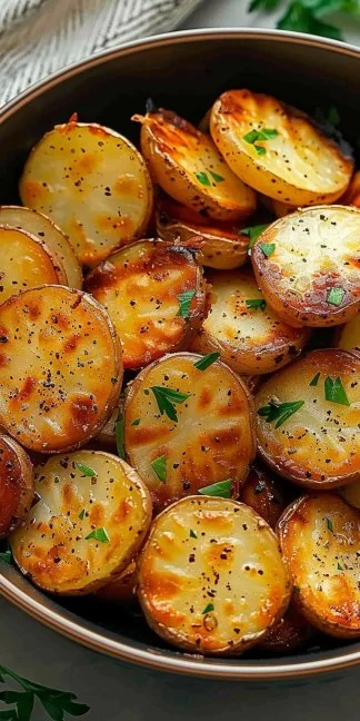 Delicious crispy air fryer sliced potatoes served in a bowl