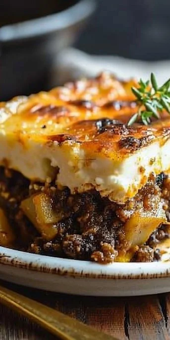 Authentic Greek Moussaka 3 Delicious plate of authentic Greek Moussaka with layers of eggplant and meat