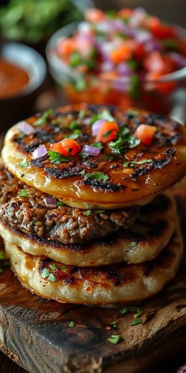 Authentic Mexican Gorditas Recipe 3 Authentic Mexican gorditas served with various toppings