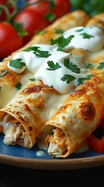 Baked cream cheese chicken taquitos served on a plate
