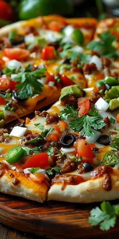 Best Taco Pizza Recipe 3 Delicious taco pizza topped with fresh ingredients and served on a crispy crust